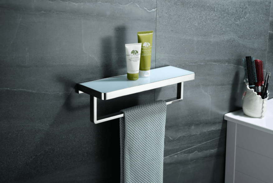 Lexora Bagno Bianca Black / White Glass Shelf w/ Towel Bar