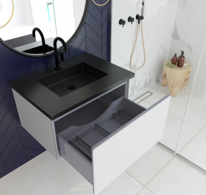 Laviva Vitri Cloud White Vanity 313VTR-CW-MB, VIVA Stone Matte Black