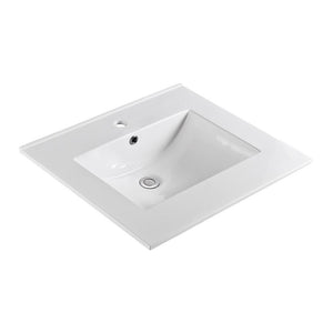 Bellaterra 25 in. Single Sink Ceramic Top 302522-A, White and Top View