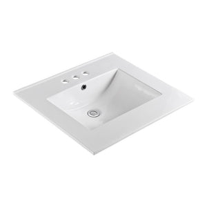 Bellaterra 25 in. Single Sink Ceramic Top 302522-B, White and top view