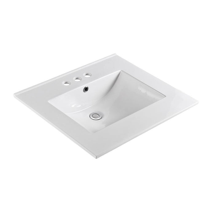 Bellaterra 25 in. Single Sink Ceramic Top 302522-B, White and top view