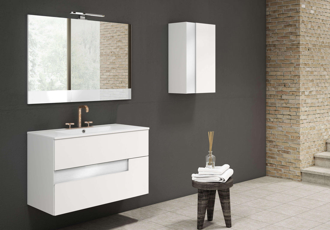Lucena Bath Vision 32" Contemporary Wood single sink Vanity in White & White handle / Abedul & Tortora / Canela & Black / White & Black / White & Grey / Grey & White - The Bath Vanities