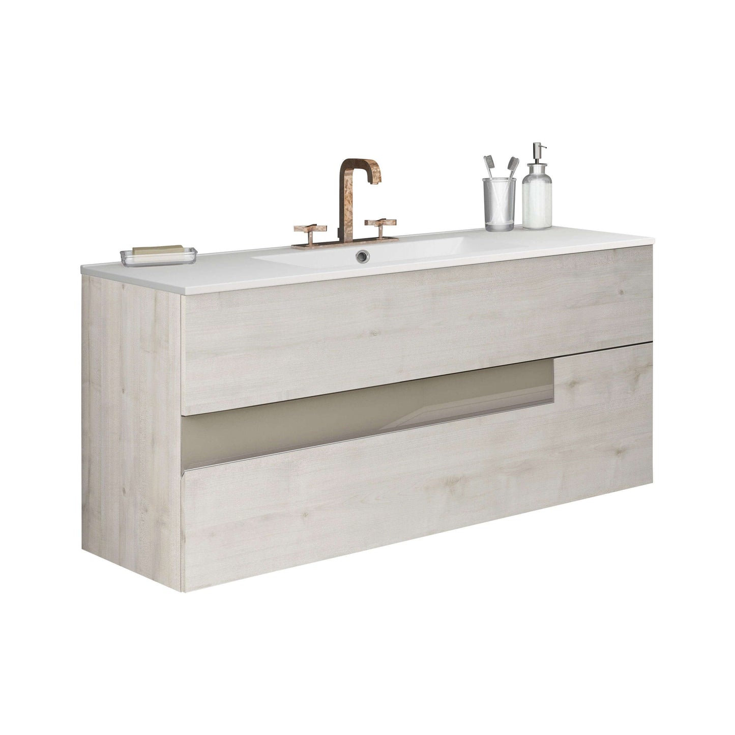 Lucena Bath Vision 40" Contemporary Wood single sink Vanity in White & White handle / Abedul & Tortora / Canela & Black / White & Black / White & Grey / Grey & White - The Bath Vanities