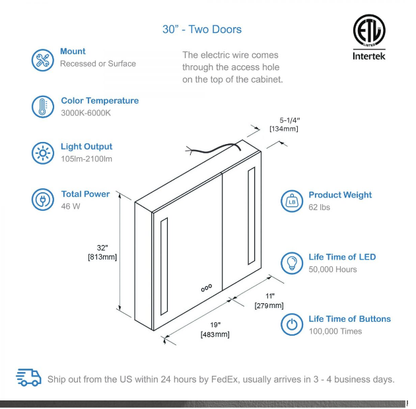 Blossom Pillar LED Medicine Cabinet w/ Defogger 3 Sizes Available