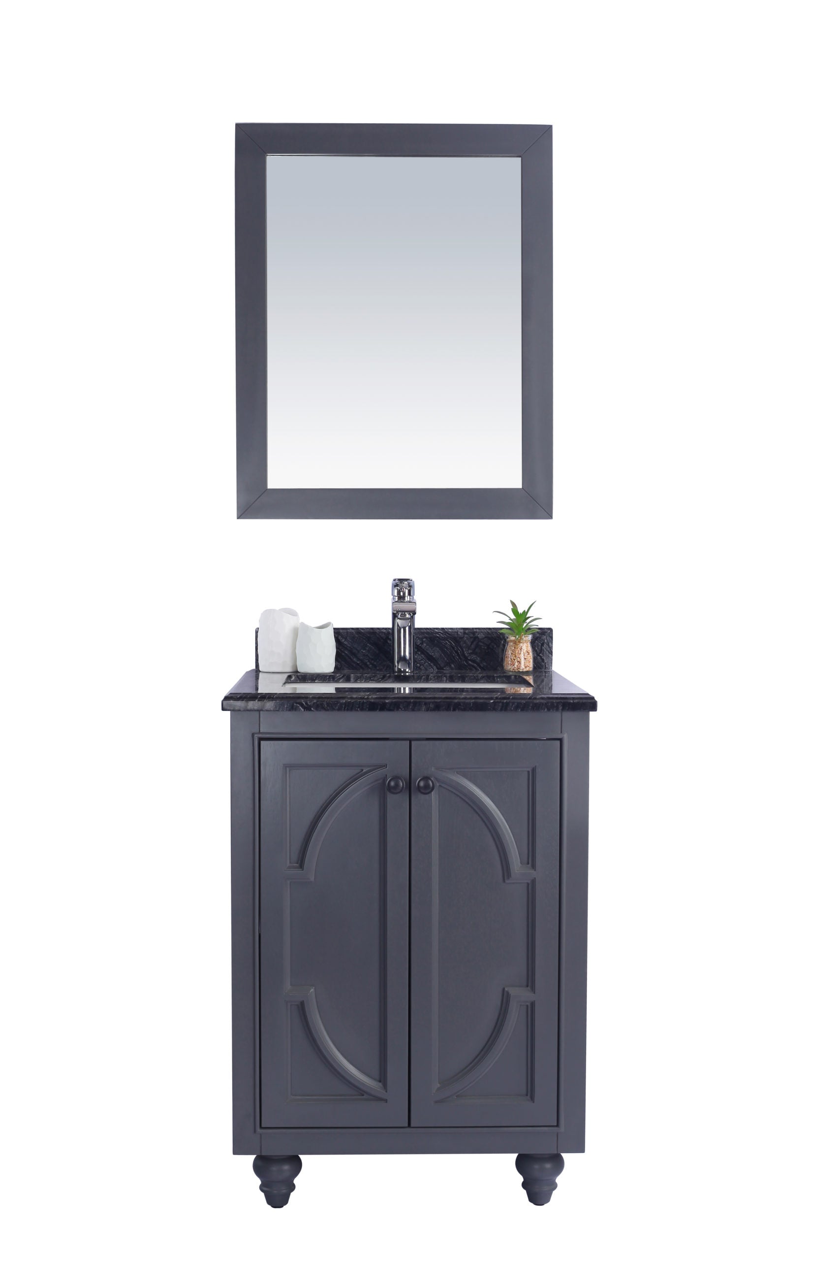 Laviva Odyssey 24" Maple Grey Bathroom Vanity Set Black Wood Marble Top