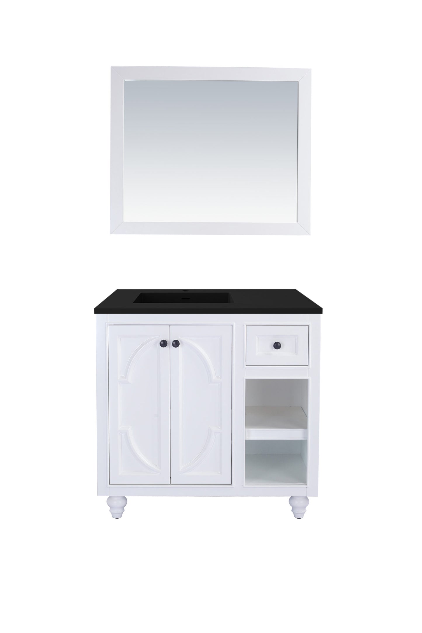 Laviva Odyssey 36", White Traditional Bathroom Vanity Countertop finish Matte Black Marble, 313613-36W-MB