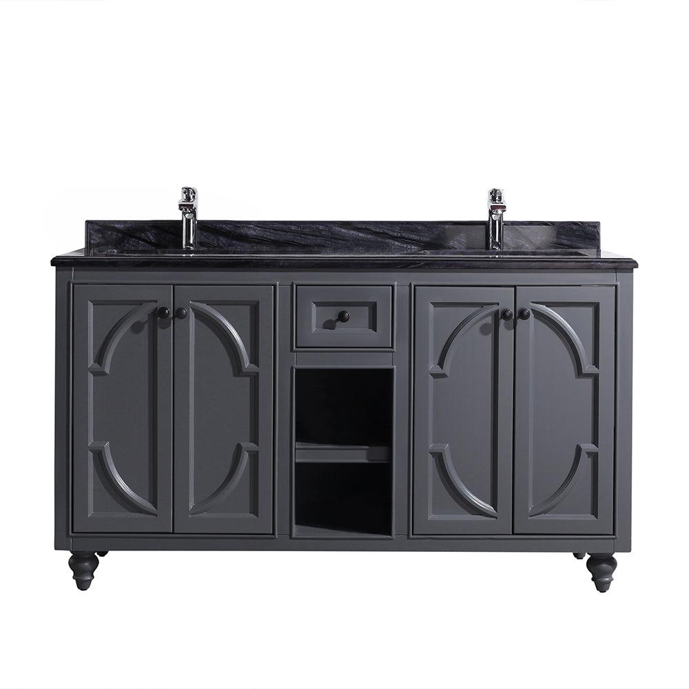Laviva Odyssey 60" Maple Grey Double Sink Bathroom Vanity Set Black Wood Marble Countertop