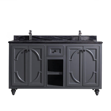 Laviva Odyssey 60" Maple Grey Double Sink Bathroom Vanity Set Black Wood Marble Countertop