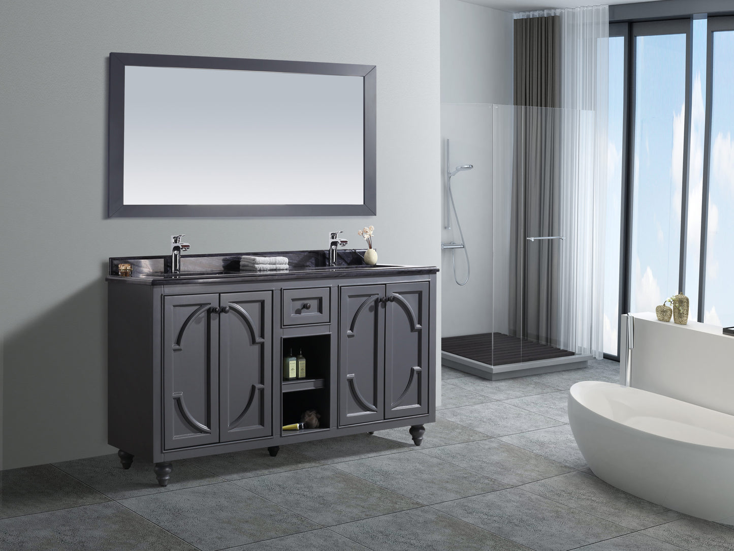 Laviva Odyssey 60" Maple Grey Double Sink Bathroom Vanity Set