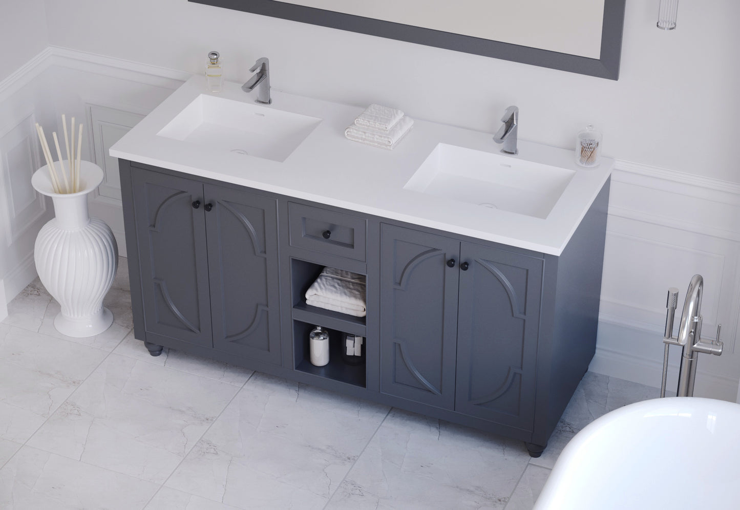 Laviva Odyssey 60" Maple Grey Double Sink Bathroom Vanity Set