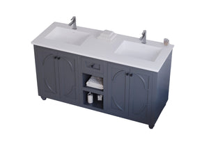 Laviva Odyssey 60" Maple Grey Double Sink Bathroom Vanity Set Matte White Countertop