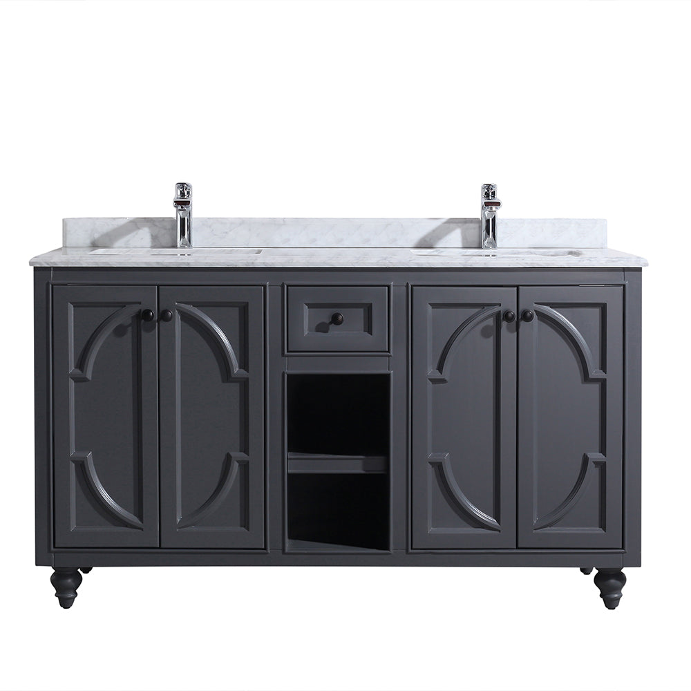 Laviva Odyssey 60" Maple Grey Double Sink Bathroom Vanity Set White Marble Contertop