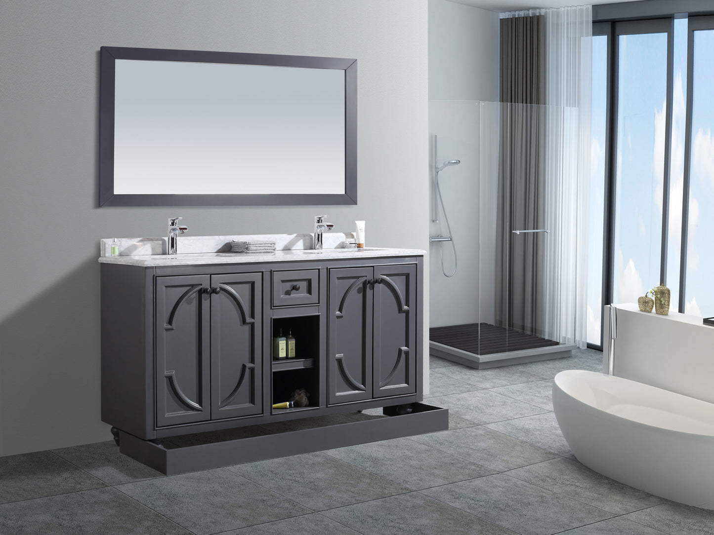 Laviva Odyssey 60" Maple Grey Double Sink Bathroom Vanity Set