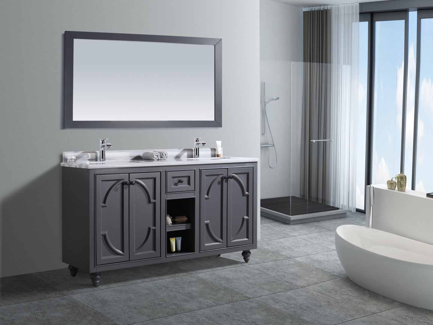 Laviva Odyssey 60" Maple Grey Double Sink Bathroom Vanity Set