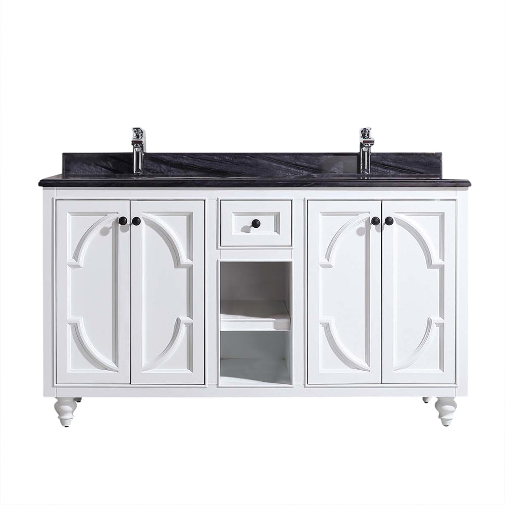 Laviva Odyssey 60" White Double Sink Bathroom Vanity Set Black Wood Marble Countertop