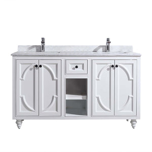 Laviva Odyssey 60" White Double Sink Bathroom Vanity Set White Carrara Marble Countertop