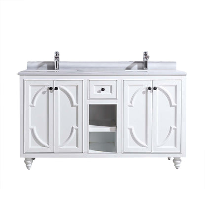 Laviva Odyssey 60" White Double Sink Bathroom Vanity Set White Stripes Marble Countertop