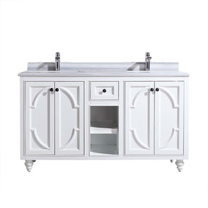 Laviva Odyssey 60" White Double Sink Bathroom Vanity Set White Stripes Marble Countertop