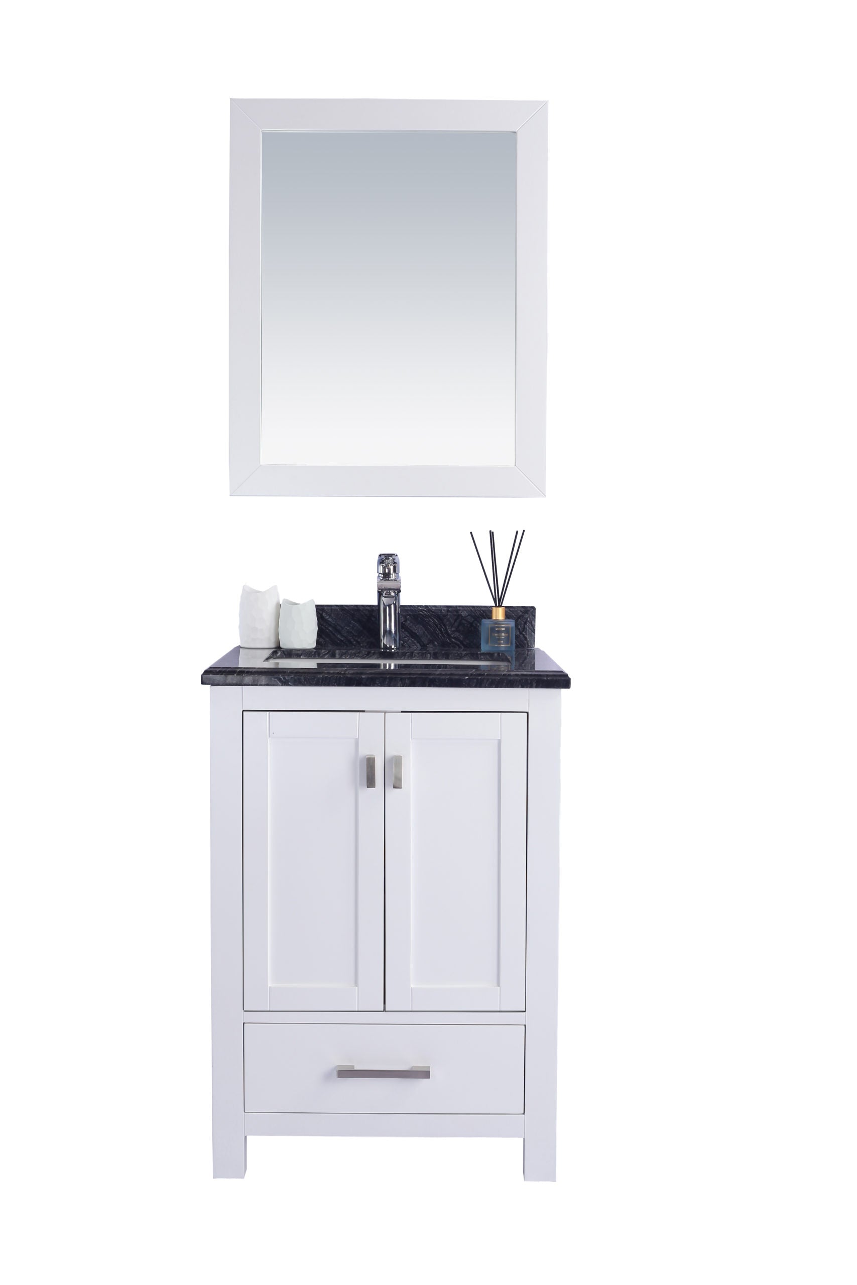 Wilson White Bath Vanity Black Marble Top 313ANG-24W-BW 24"