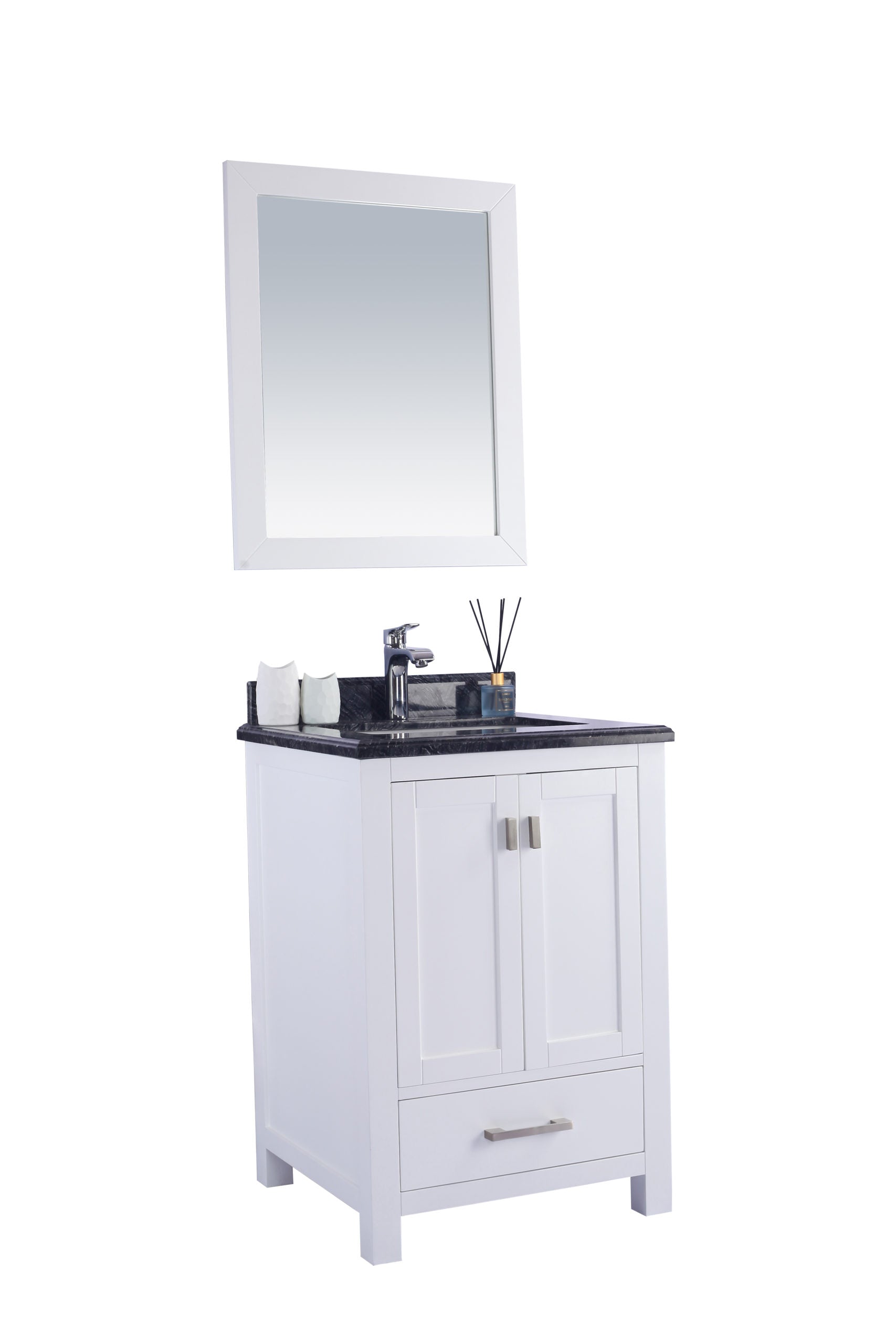 Wilson White Bath Vanity Black Marble Top 313ANG-24W-BW 24" side