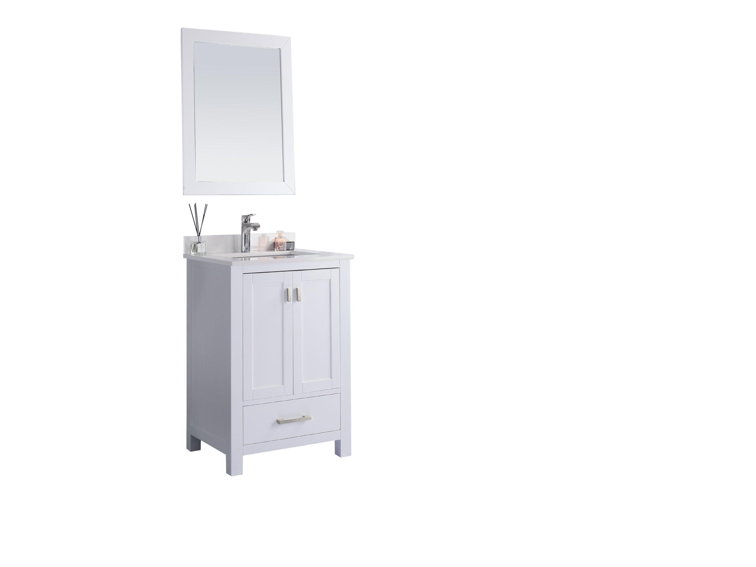 Wilson White Bath Vanity White Quartz top 313ANG-24W-WQ 24" side