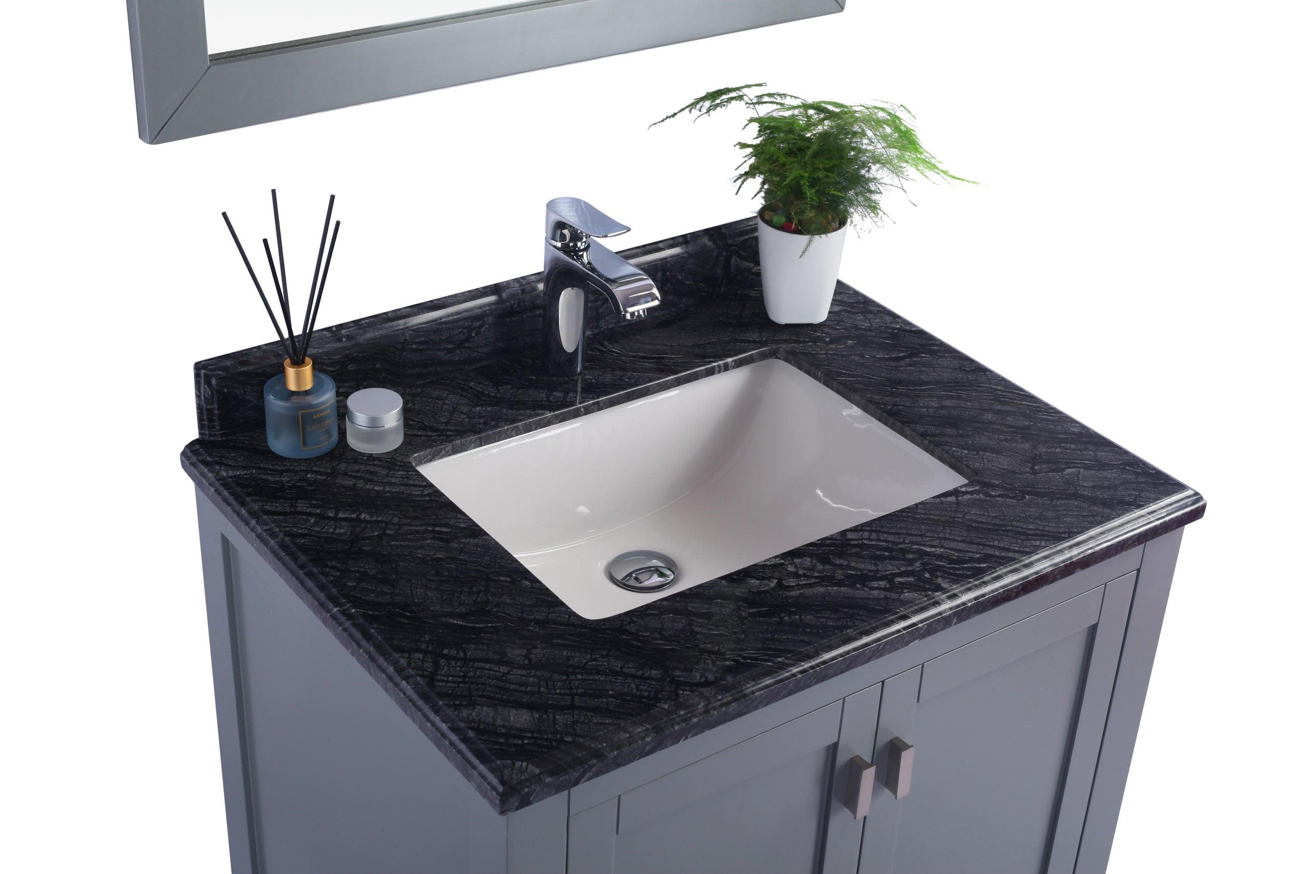 Wilson 313ANG-30G-BW Grey Bath Vanity, Black Marble Top, 30" up