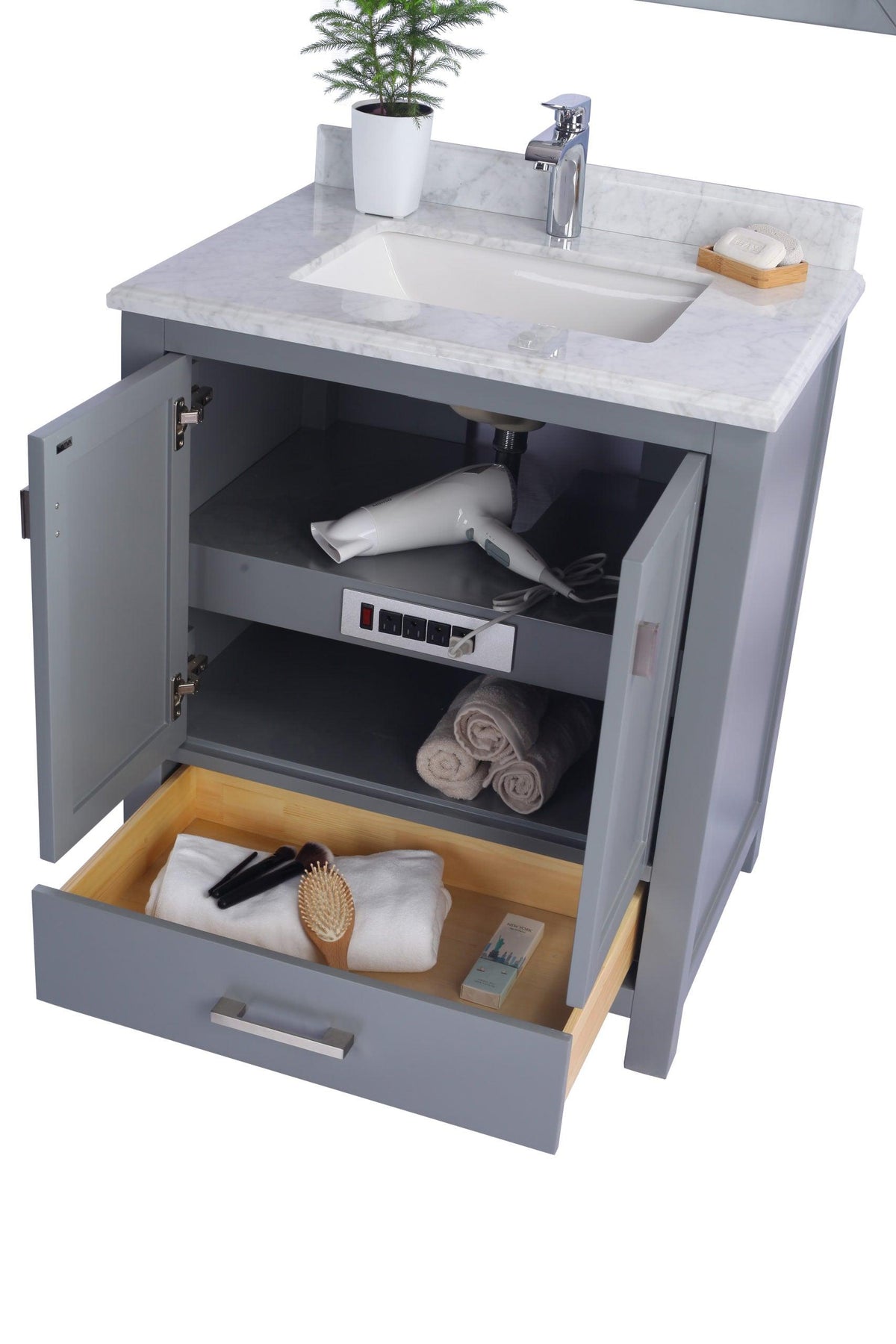 Wilson Grey Bath Vanity White Carrara 313ANG-30G-WC 30" open