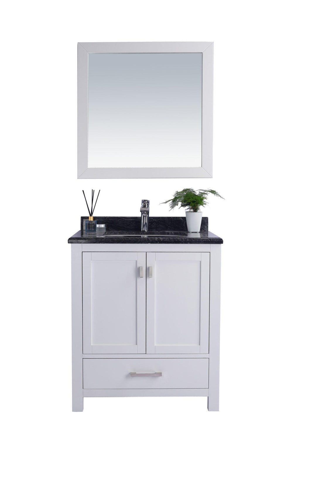 Wilson White Bath Vanity Black Marble Top 313ANG-24W-BW 24"