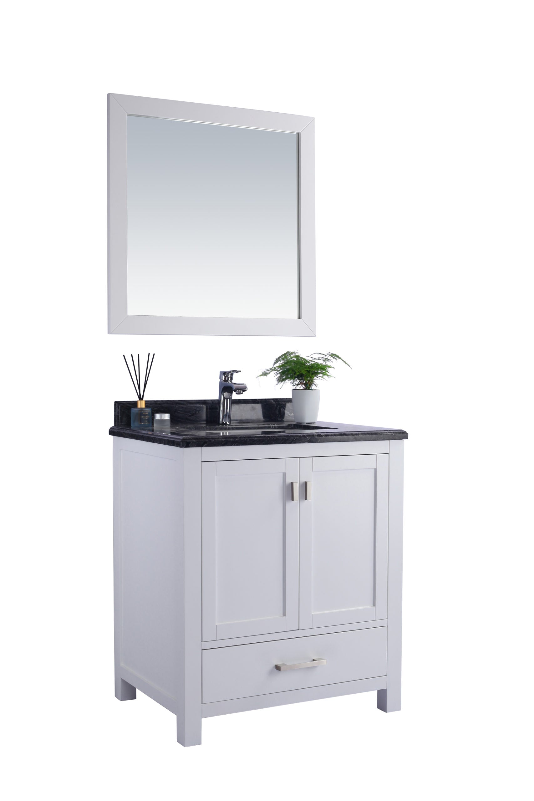 Wilson White Bath Vanity Black Marble Top 313ANG-30W-BW 30" side