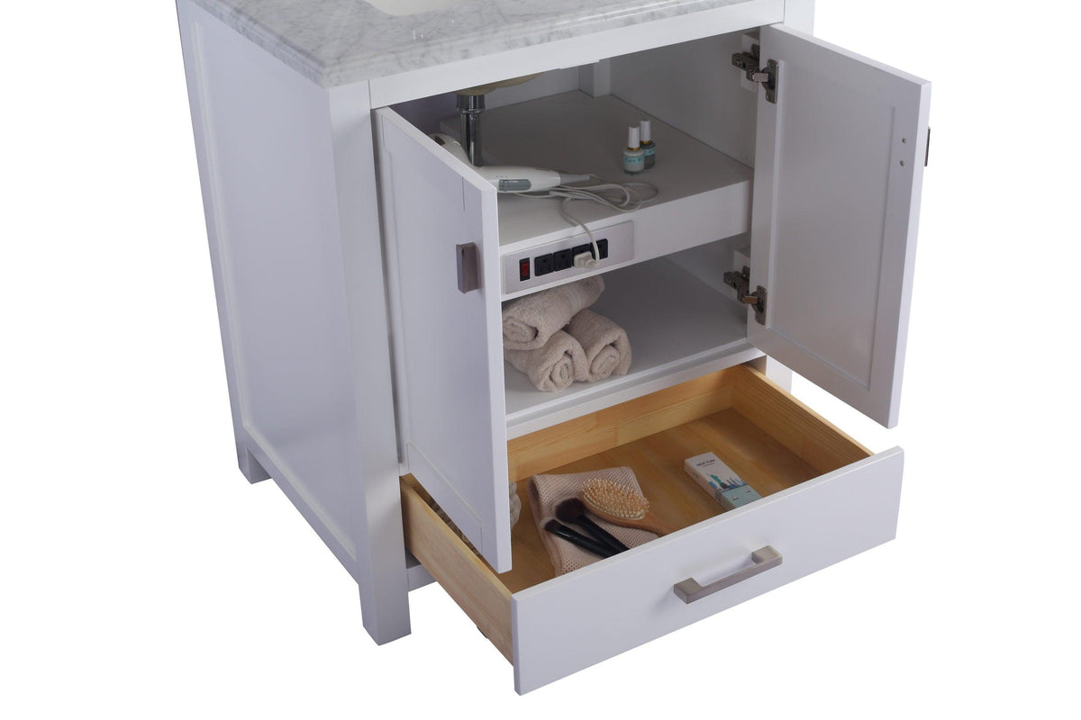 Wilson White Bath Vanity White Carrara 313ANG-30W-WC 30" open