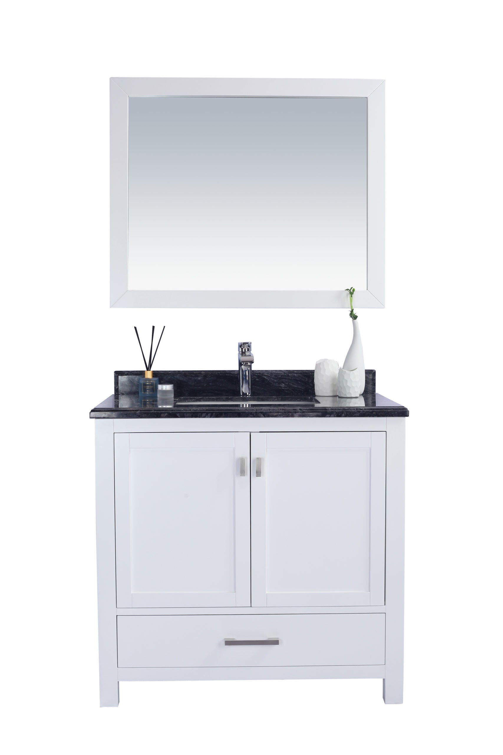 Wilson White Bath Vanity Black Marble Top 313ANG-36W-BW 36"