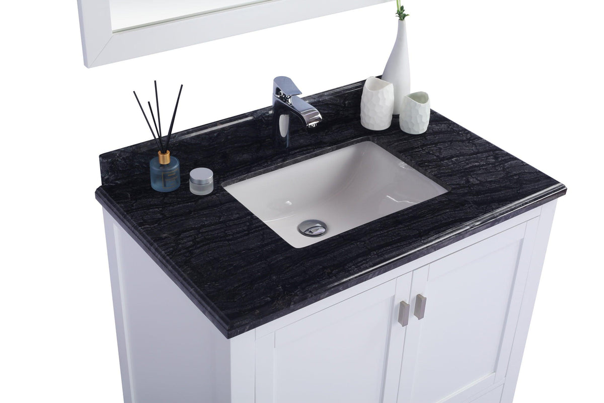 Wilson White Bath Vanity Black Marble Top 313ANG-36W-BW 36" up