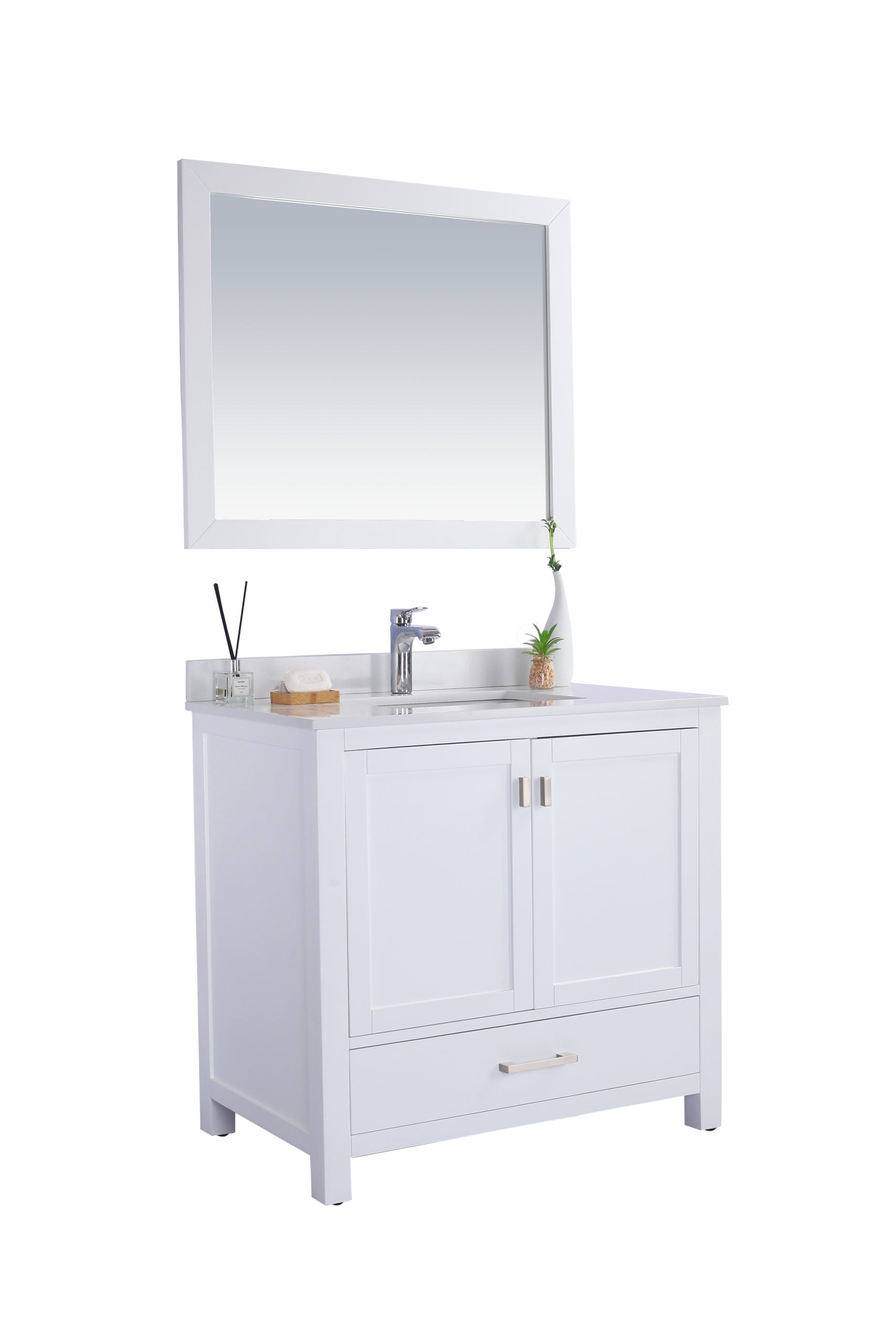 Wilson White Bath Vanity White Quartz top 313ANG-36W-WQ 36" side