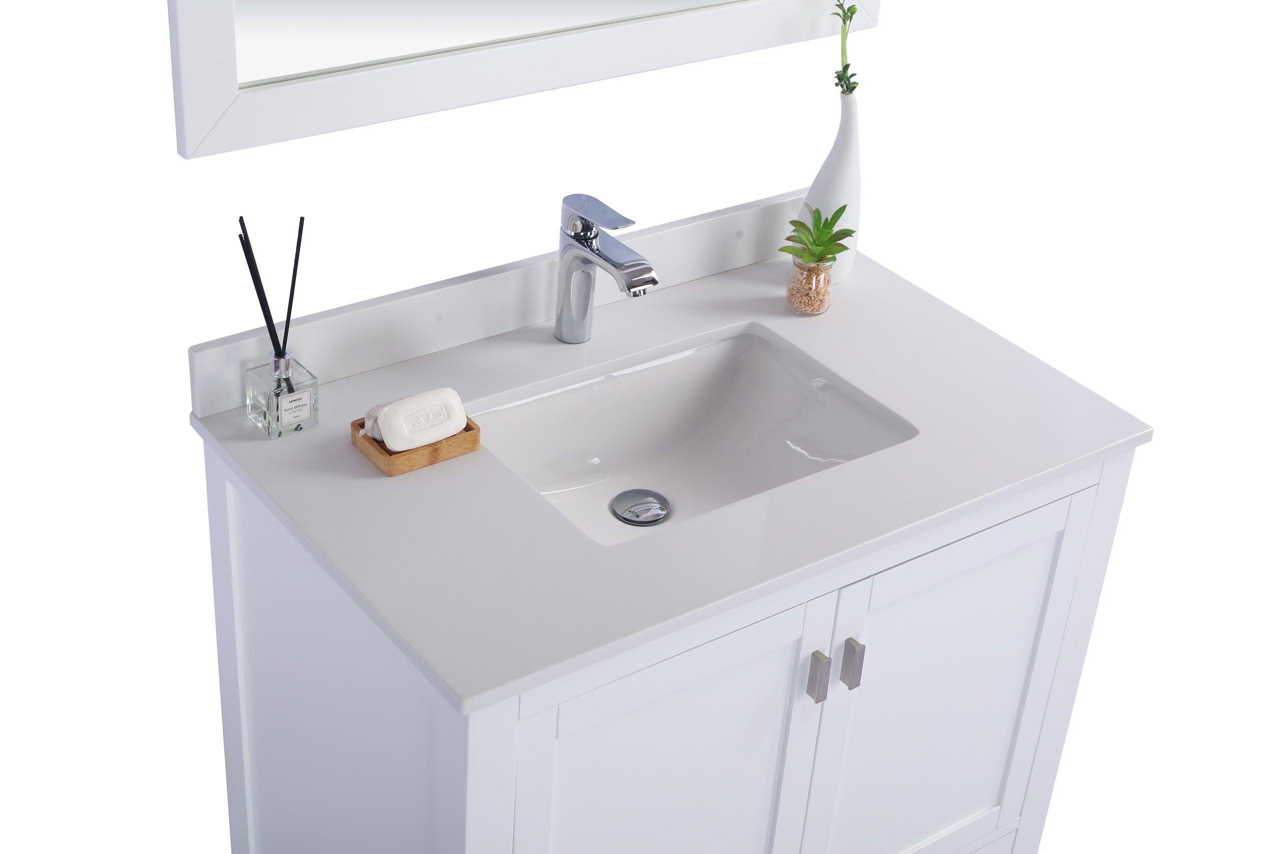 Wilson White Bath Vanity White Quartz top 313ANG-36W-WQ 36" up