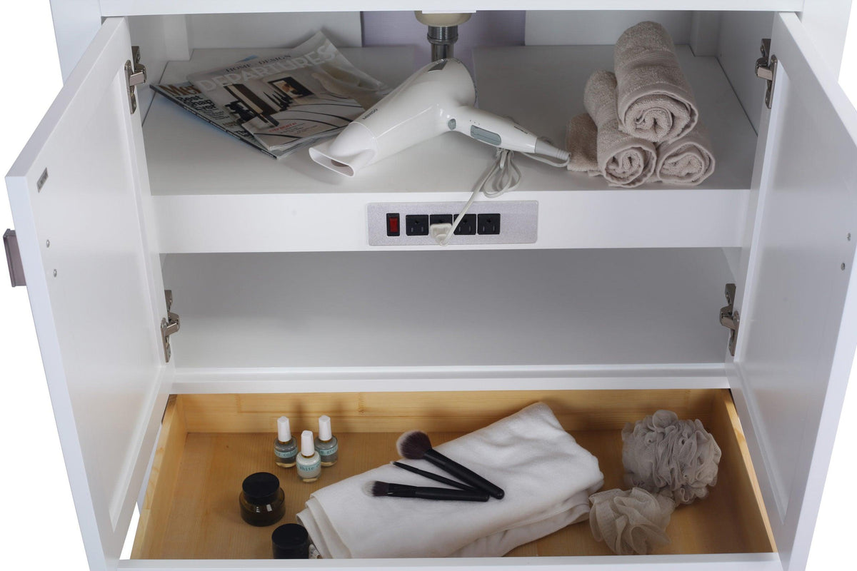 Wilson White Bath Vanity White Quartz top 313ANG-36W-WQ 36" open