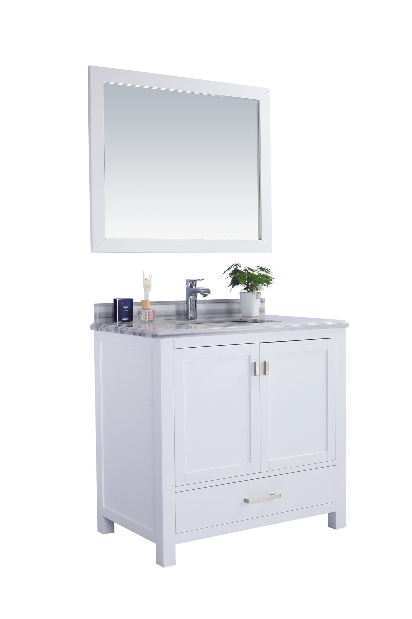 Wilson White Bath Vanity White Quartz top 313ANG-36W-WS 36" side