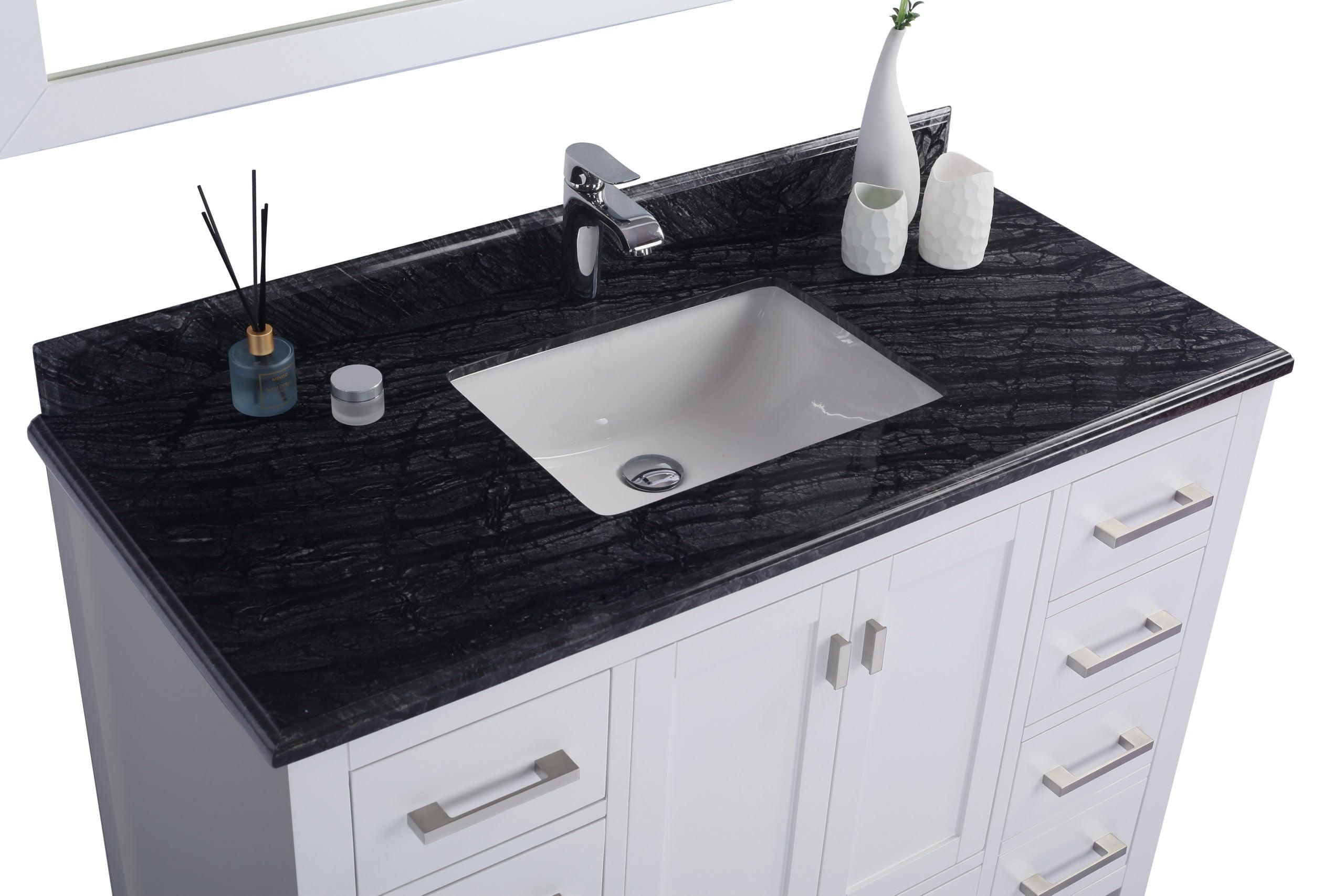 Wilson White Bath Vanity Black Marble Top 313ANG-48W-BW 48" up
