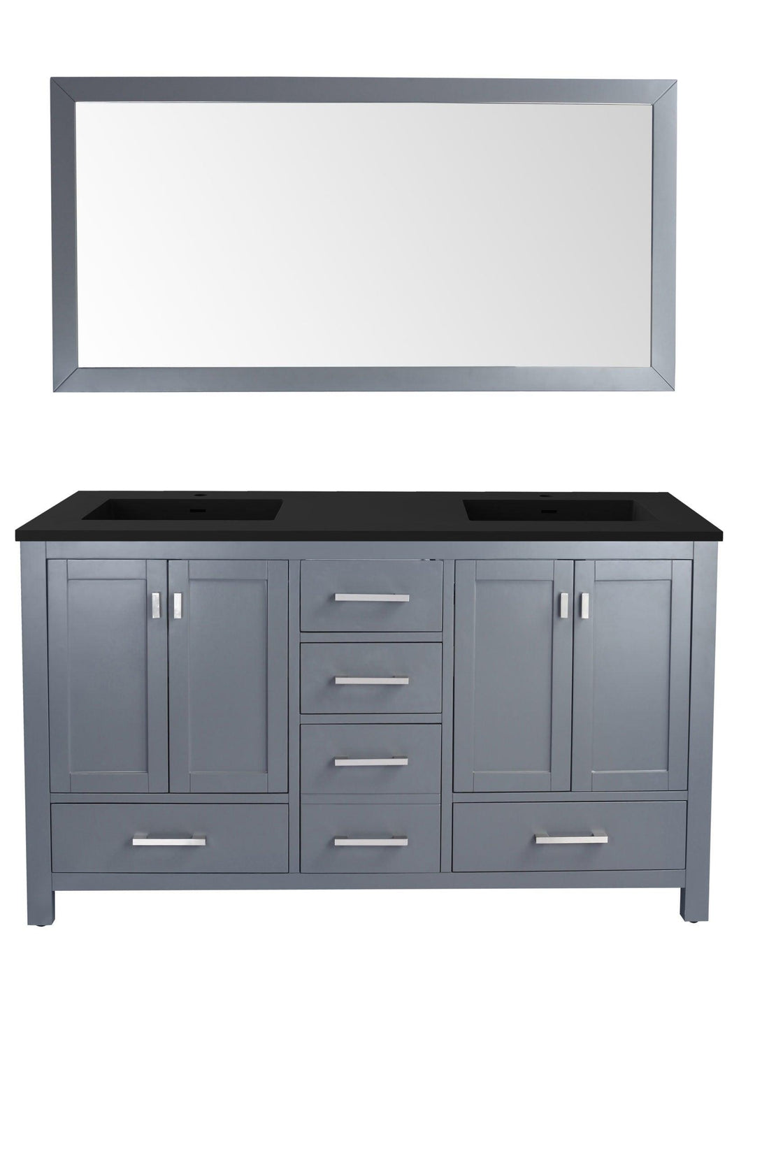 Laviva Wilson 313ANG-60G-BW, 60" Grey Double Sink Bathroom Vanity Set Black Wood Marble Top