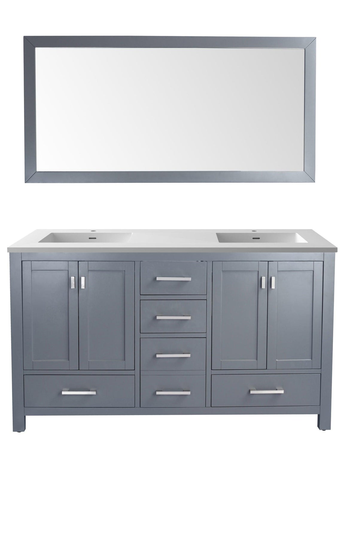 Laviva Wilson 313ANG-60G-MW, 60" Grey Double Sink Bathroom Vanity Set Matte White Top