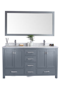 Laviva Wilson 313ANG-60G-WC, 60" Grey Double Sink Bathroom Vanity Set White Carrara Marble Top