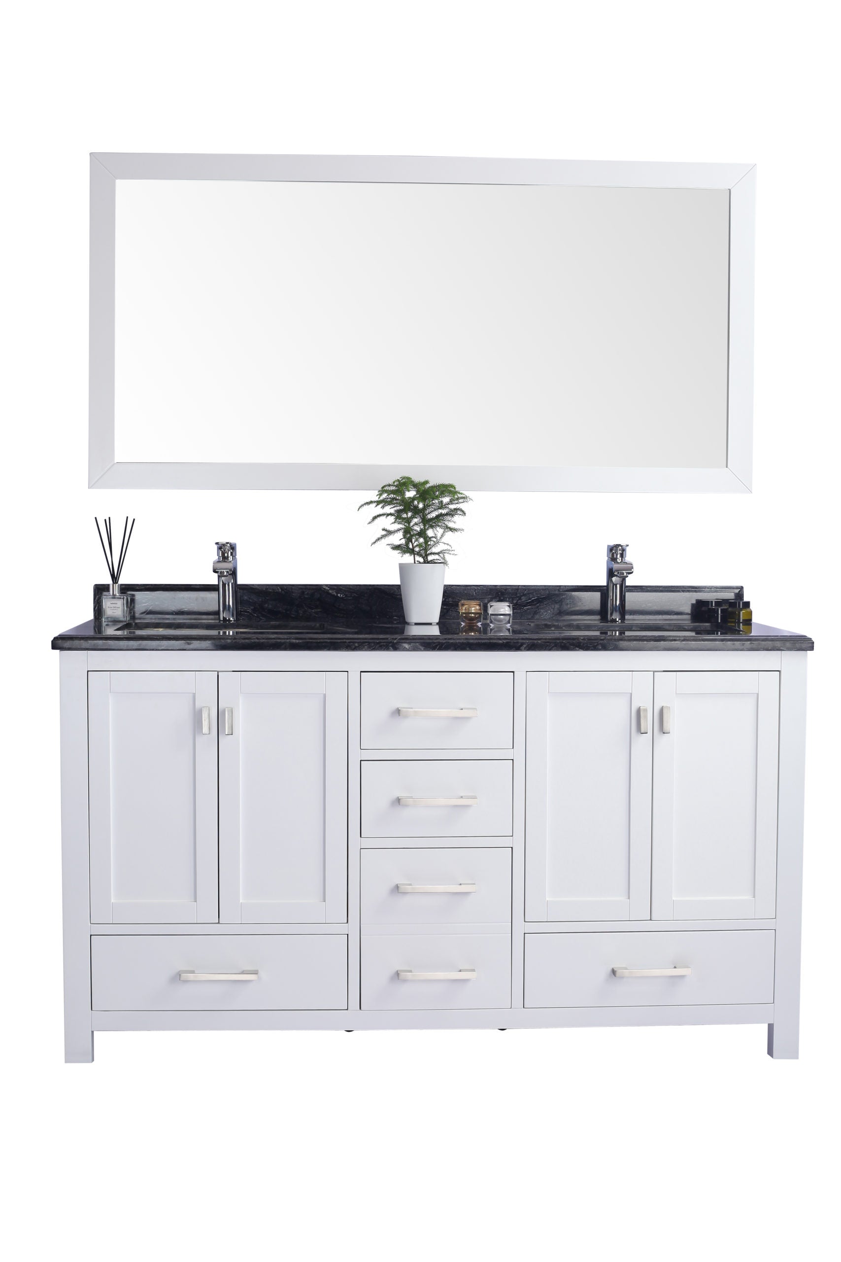 Laviva Wilson 313ANG-60W-BW, 60" White Double Sink Bathroom Vanity Set Black Wood Marble Top