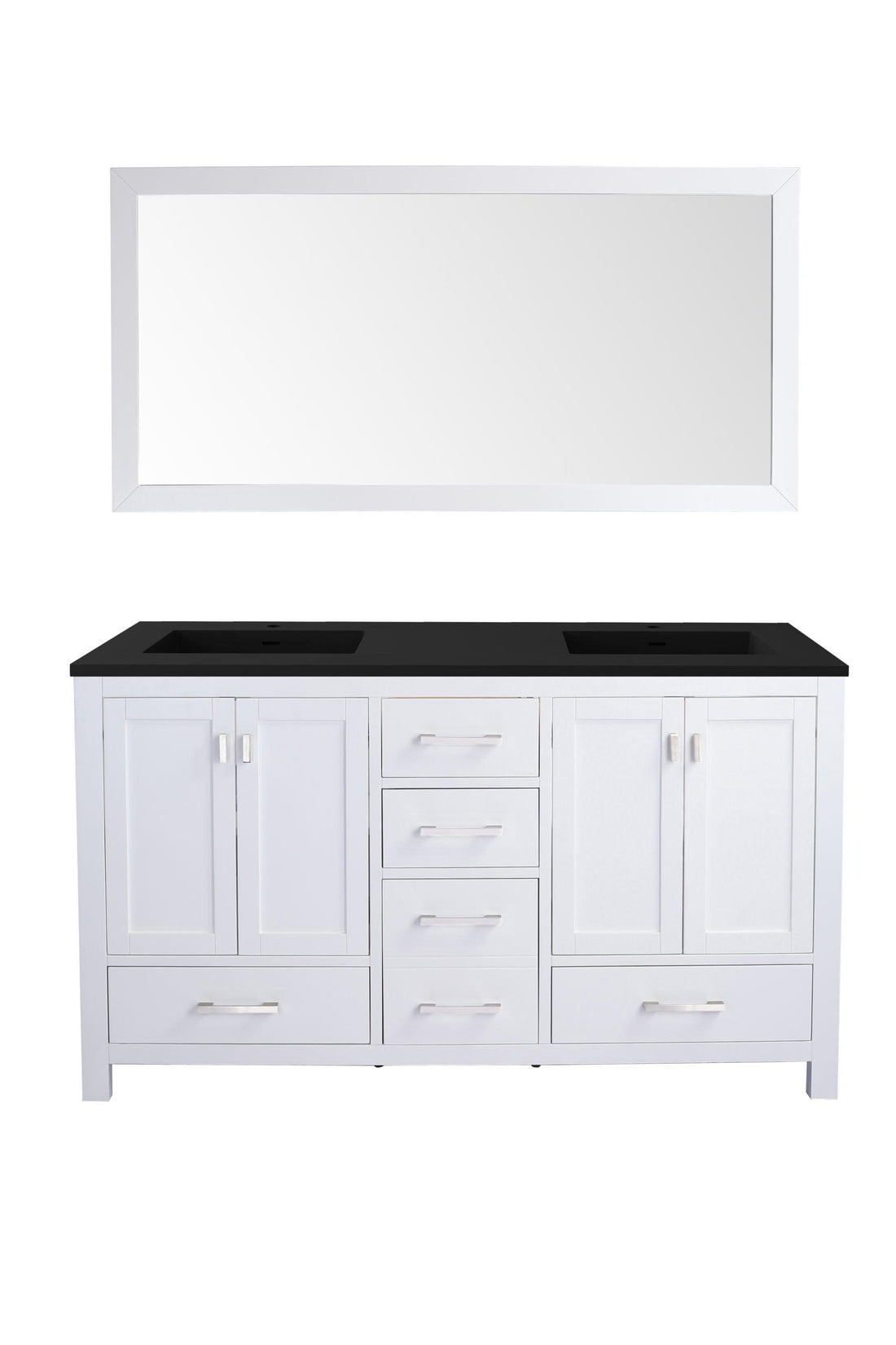 Laviva Wilson 313ANG-60W-BW, 60" White Double Sink Bathroom Vanity Set Black Wood Marble Top