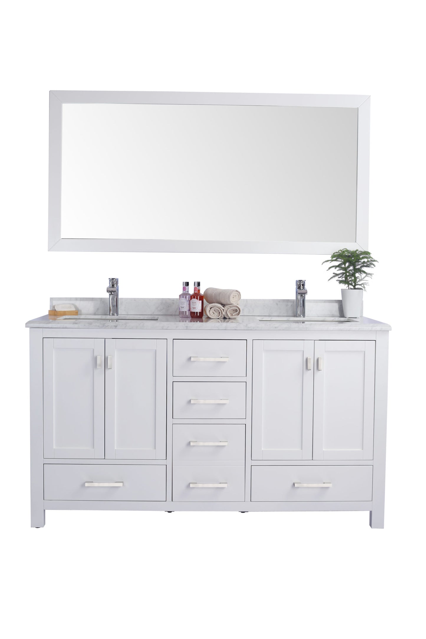 Laviva Wilson 313ANG-60W-WC, 60" White Double Sink Bathroom Vanity Set White Carrara Top