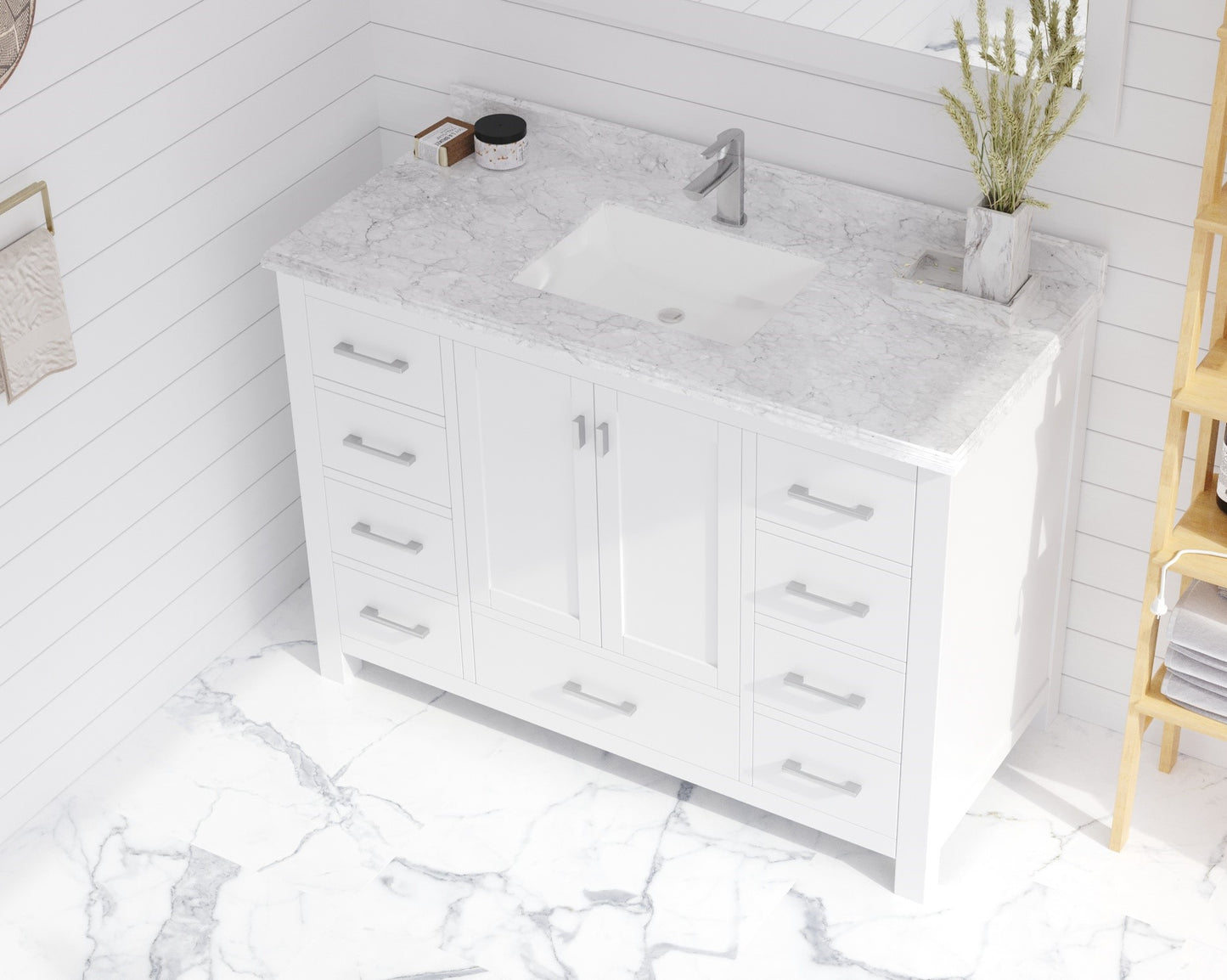 Laviva Forever White Carrara Marble Top, Sink, 24", 30", 36", 42", 48"