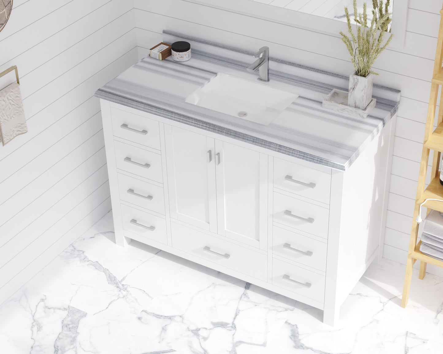 Laviva Forever White Stripes Marble Top, Sink, 24", 30", 36", 48"