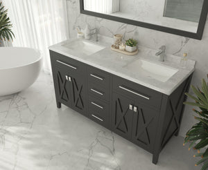 Laviva 60" White Carrara/Stripes Marble Countertop, Single Hole, Rectangular Sink