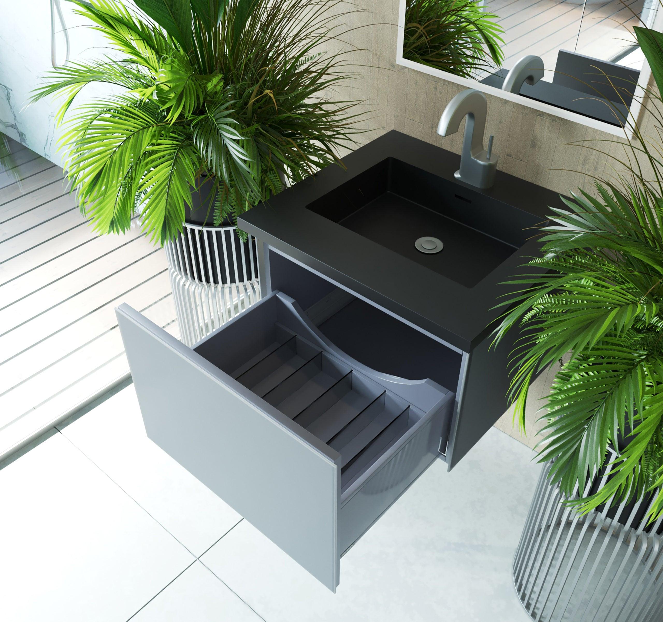 Vitri Fossil Grey Vanity, Black Top, 313VTR-24FG-MB, 24" open