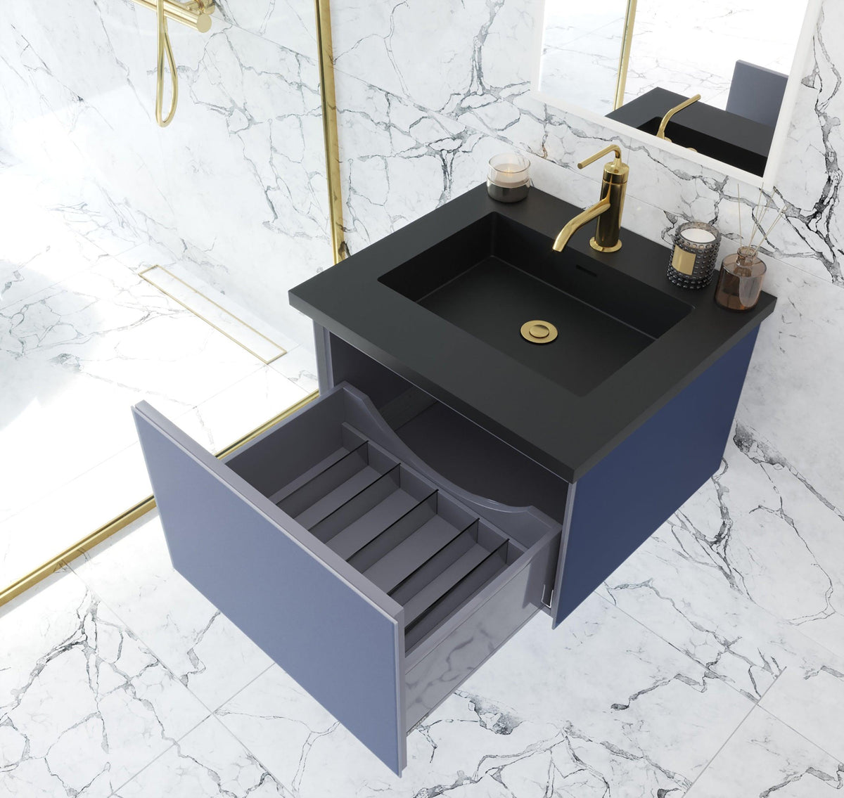 Vitri Nautical Blue Vanity, Black Top, 313VTR-24NB-MB, 24" open