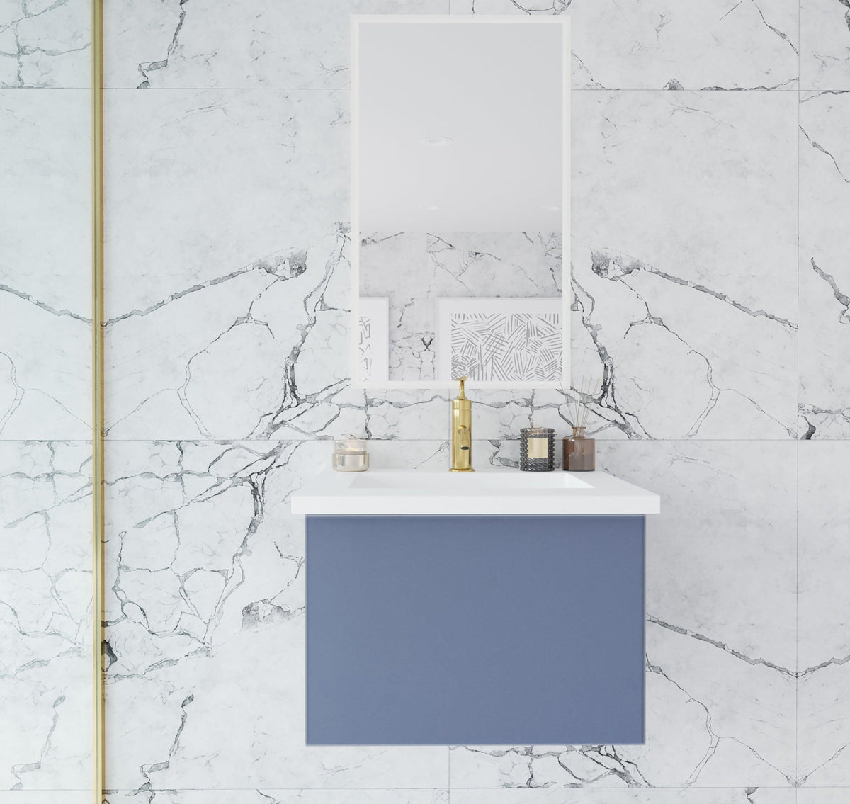Vitri Nautical Blue Vanity, White Top, 313VTR-24NB-MW, 24" front