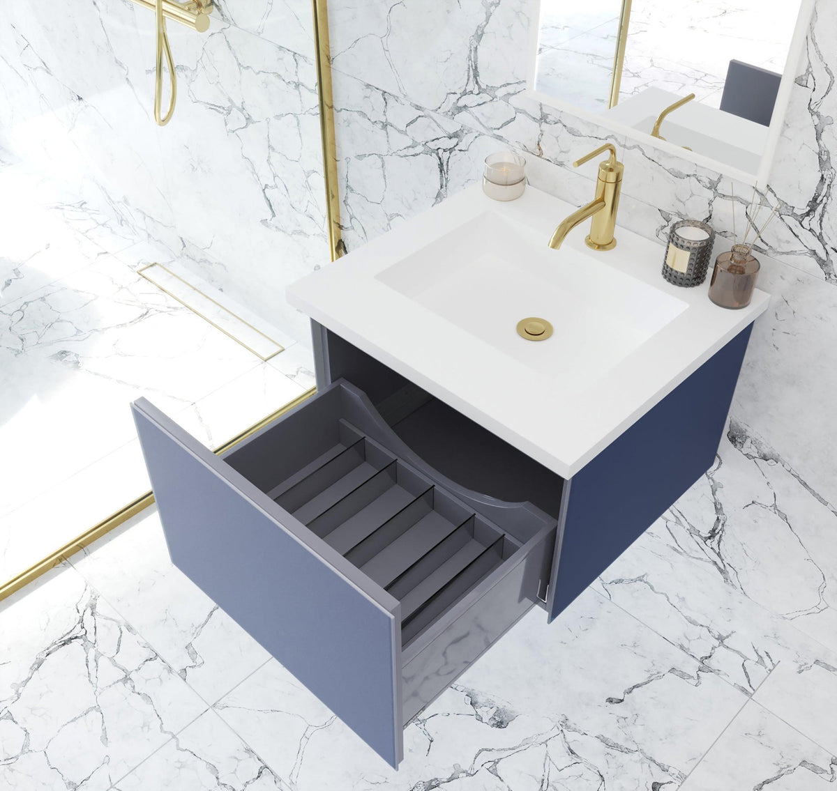 Vitri Nautical Blue Vanity, White Top, 313VTR-24NB-MW, 24" open